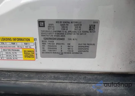 2015 GMC Acadia Sle-1 из США, поврежденный, VIN 1GKKRNED6FJ304433